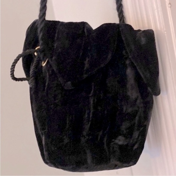Saks Fifth Avenue Black Label Genuine Leather + Velvet Drawstring Bag Silk Rope - Picture 1 of 13